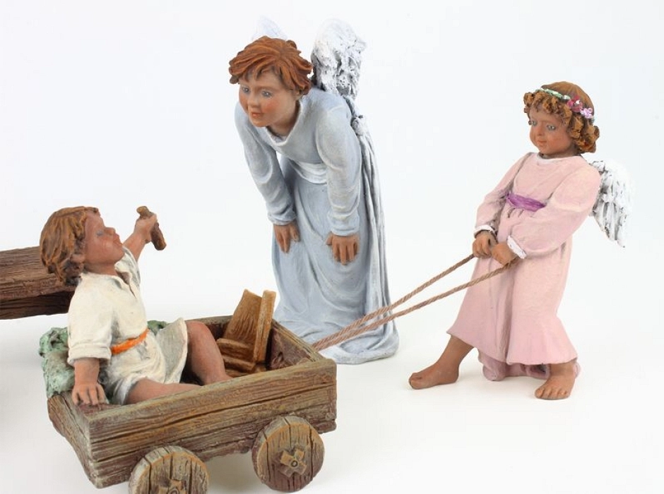 Angelito jugando con el Niño Jesús 17 cm. (2 piezas)