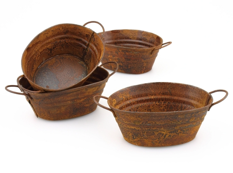 Barreño ovalado con asas oxidado 5 cm.