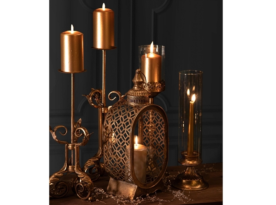 Candelabro Navidad dorado antiguo 41 cm.
