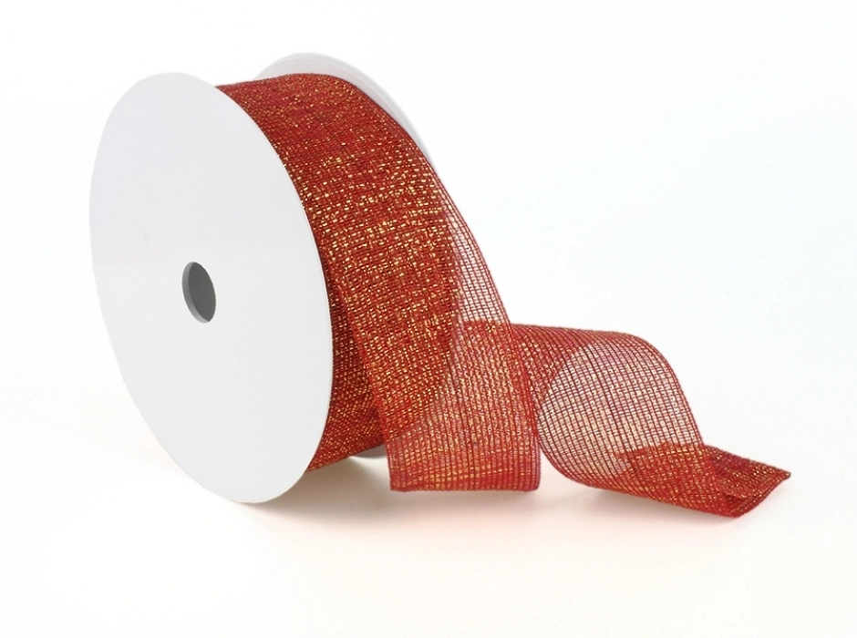 Cinta de malla con alambre rojo burdeos - oro