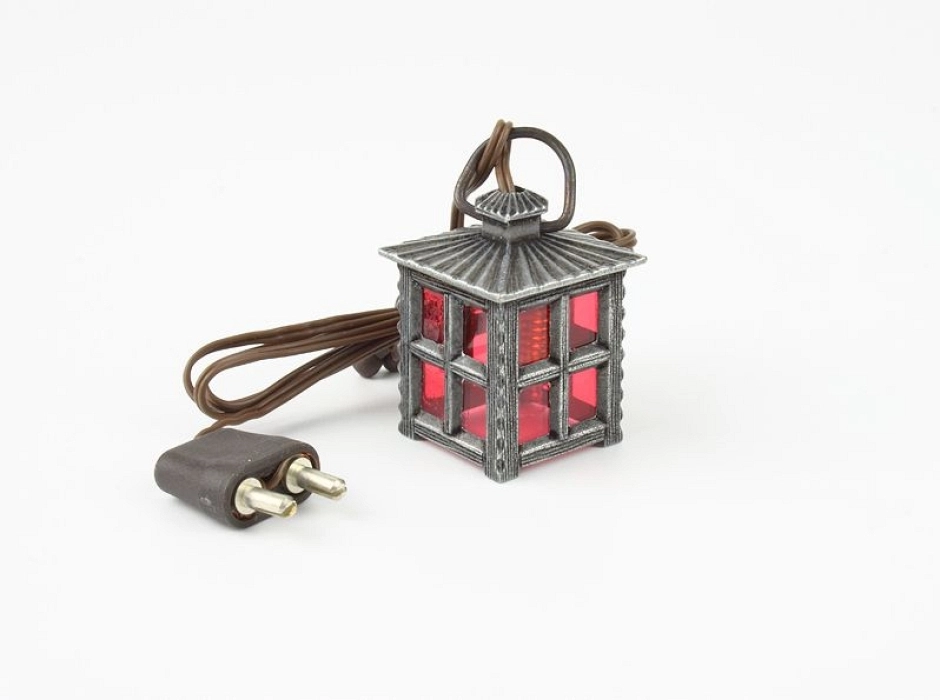 Farol metal envejecido con tulipa roja 3,5V.
