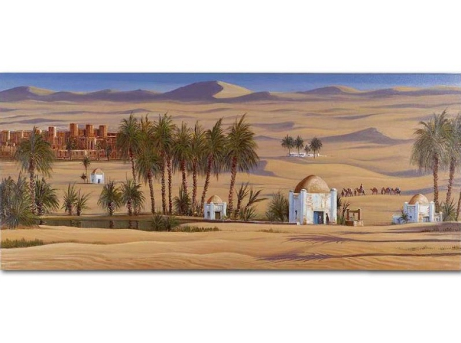 Fondo paisaje con oasis 110 x 48 cm. (Lote 2 UNI.)