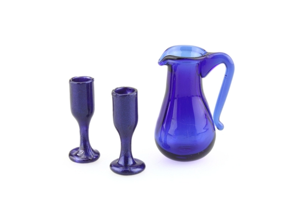 Jarra con 2 copas cristal azul 2,7 cm. (Jg. 3 piezas)