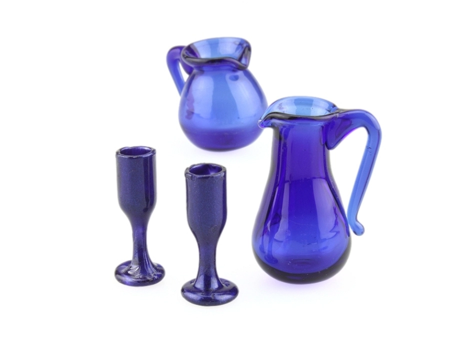 Jarra con 2 copas cristal azul 2,7 cm. (Jg. 3 piezas)