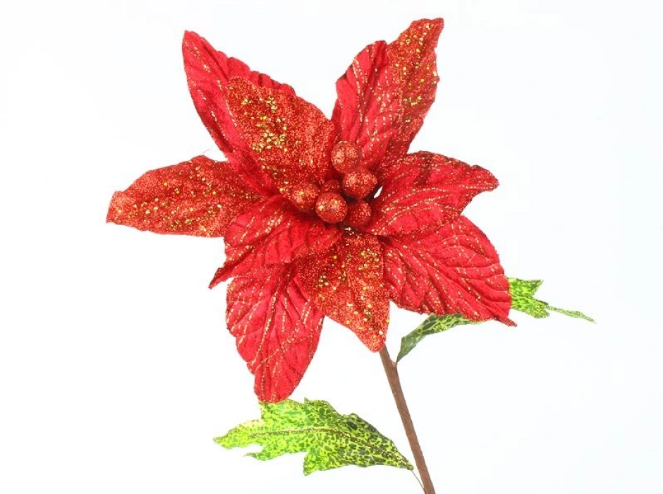 Pack 4 poinsettias rojas glitter