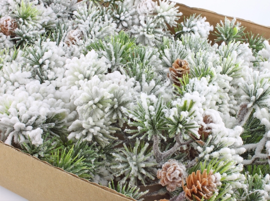 Pack 4 ramas de abeto con piñas nevadas