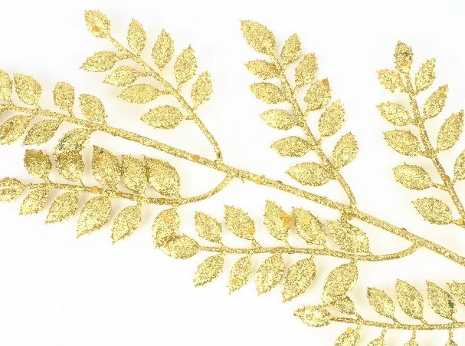 Pack 4 ramas de laurel escarchadas oro