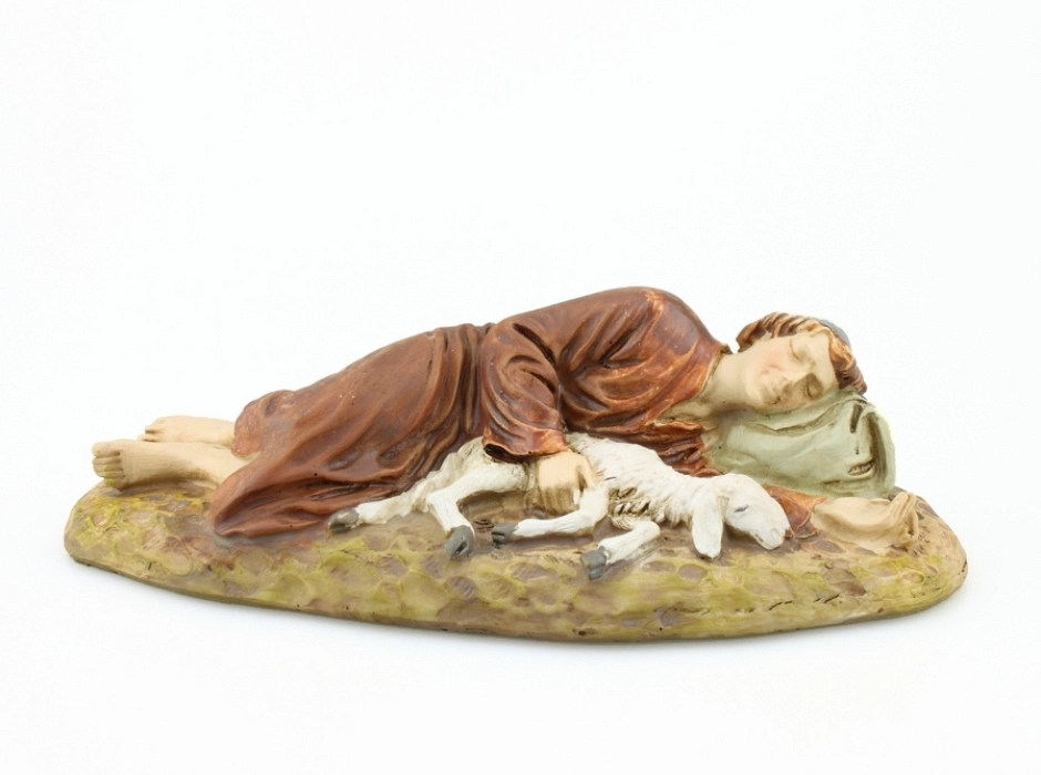 Pastor durmiendo con oveja 12 cm.
