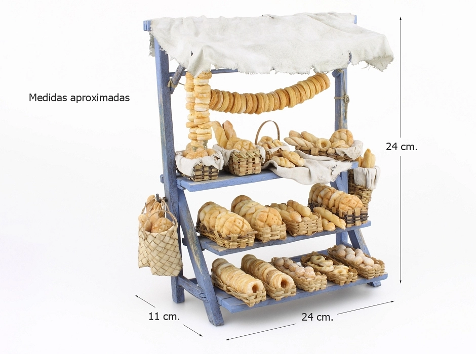 Puesto de mercado con panes horneados 24 cm.