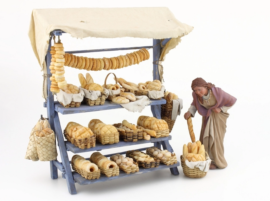 Puesto de mercado con panes horneados 24 cm.